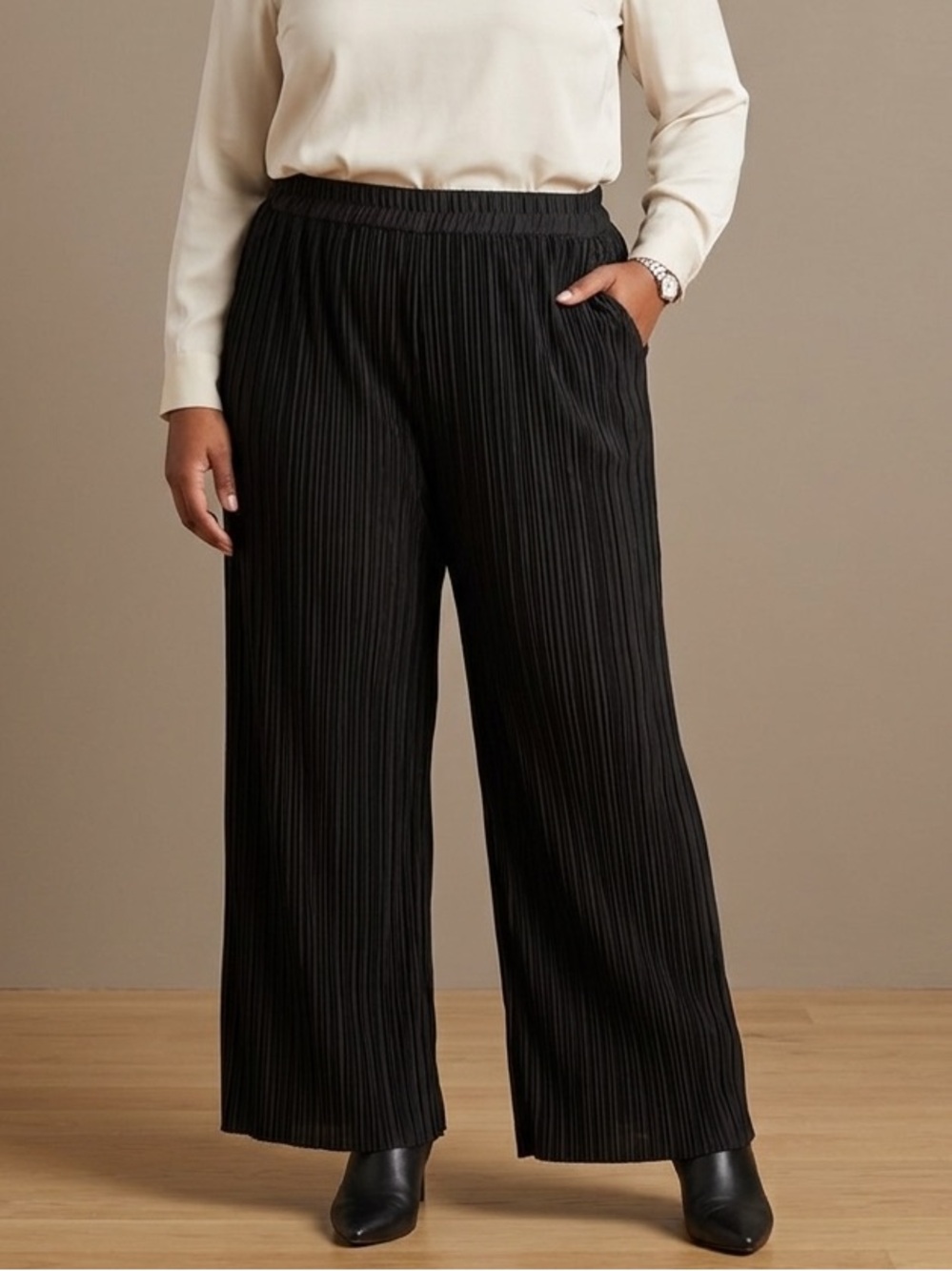 Luukaa Sz 20 Black Pleated Minimalist Wide Leg Pull On Pants